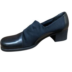 Naturalizer Women's Pumps 8.5 N Black Blue Leather Chunky Heel Stretch Shoes